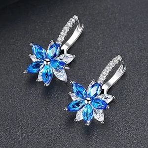 Blue cz flower earring